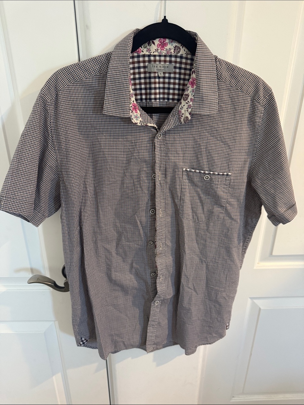 Ted Baker Men's Short-Sleeve Check Shirt in Blue/Brown